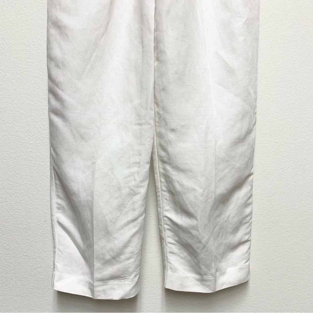 H&M Linen Blend Pleated‎ Tapered Trouser Pants Size 0 White Ankle Length NWT